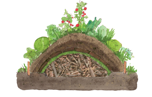 Hügelbeet im Querschnitt